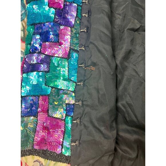 Vtg 80s Stenay Sequin Beaded Multi Colored Black Cardigan Sweater Jacket Sz M/L - Picture 4 of 8